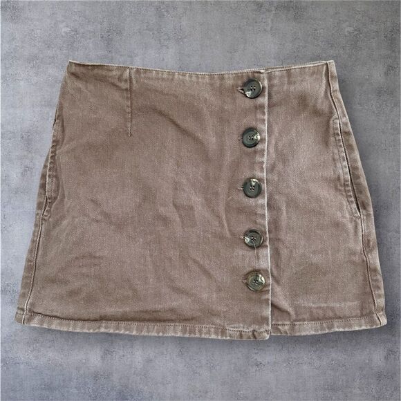 Chloe & Katie Dresses & Skirts - Chloe & Katie Asymmetrical Brown Button Down  A-Line Mini Skirt Size Small